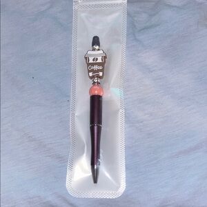 Coffee Cup Charm Pen with Pink Accent